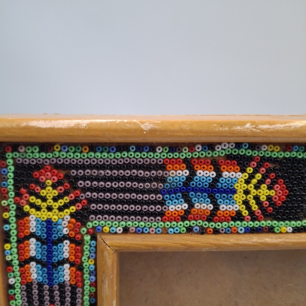 Huichol Beaded Wooden Picture Frame Mexican Folk Art Boho Native Vintage 8x10 - Picture 5 of 16